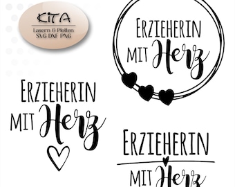 SVG plotter file for kindergarten teacher with heart, laser file for kindergarten farewell, thank you gift for teacher, heart frame DXF, Cricut template wood