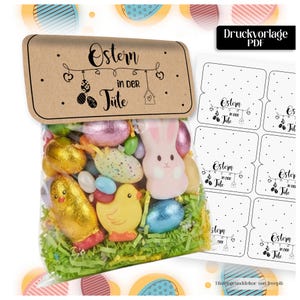 Ostern in der Tüte PDF, Vogelhäuschen Tütenklappe, Ostergrüße Druckvorlage 2 Größen, DIY Bag Topper Ranke, Kleines Ostergeschenk Printable