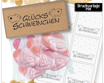 Druckvorlage PDF Glücksschweinchen in der Tüte Tütenklappe Glück Glücksschwein Mitbringsel