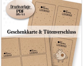 Plantilla PDF imprimible para decoración de mesa de Nochevieja 2026, tarjeta de regalo de Año Nuevo, cierre de bolsa, pequeño amuleto de la suerte, detalle para invitados, solapa de bolsa.