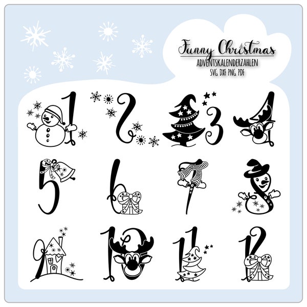 Adventskalender Zahlen Plotterdatei Weihnachten Motive Weihnachtskalender Zahlen  SVG, Digistamp Bundle Weihnachten PNG cameo silhouette