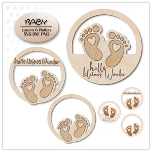 Laserdatei zur Geburt -  Baby Geburt Datei Geschenk Deko Loop Holzring Babyfüße Babyfüßchen svg