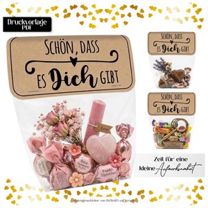 Schön dass es Dich gibt PDF, Tütenklappe Mitbringsel Gastgeschenk Hochzeit Schulanfang Taufe kommunion Geburtstag,