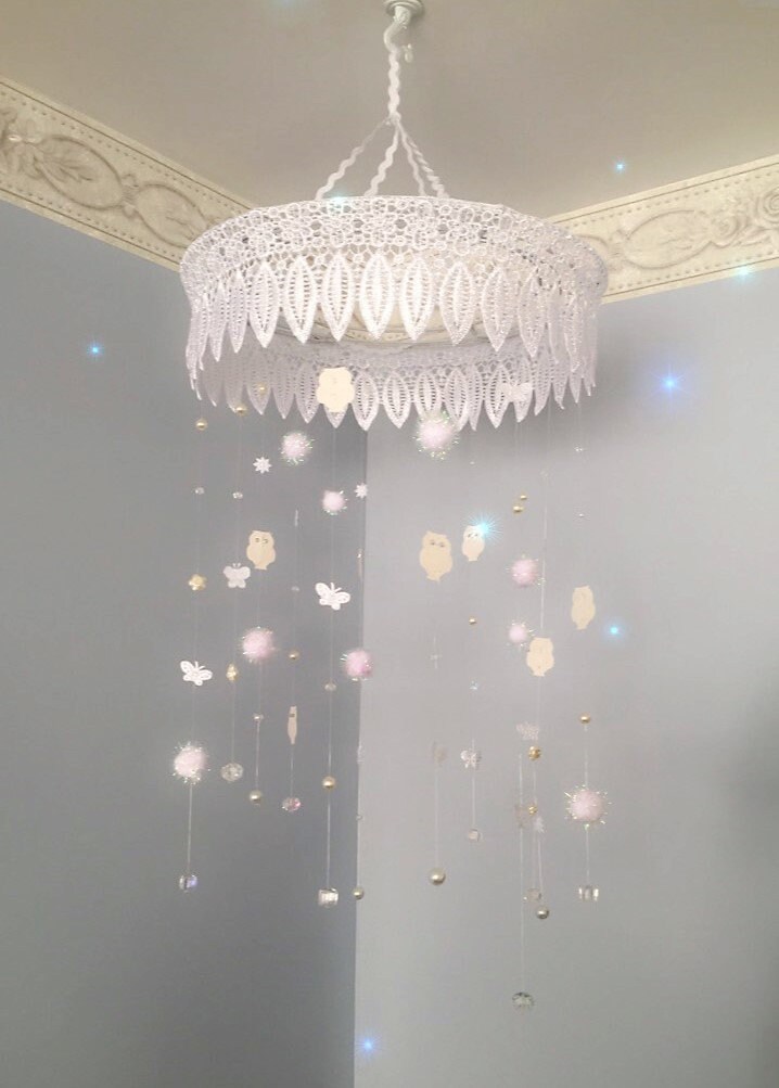 Crystal Mobile,baby Mobile,nursery Decor,musical Mobile,lace Mobile