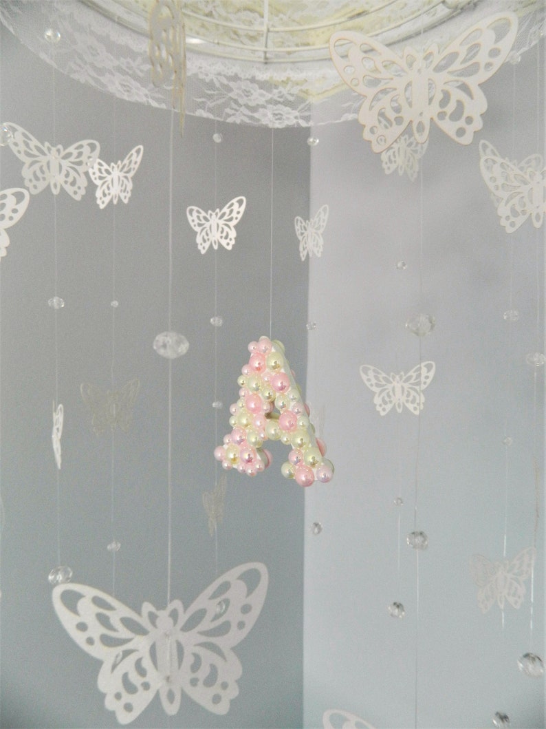 Personalized Crystal Mobile, Pure White, Nursery Decor, Musical Mobile