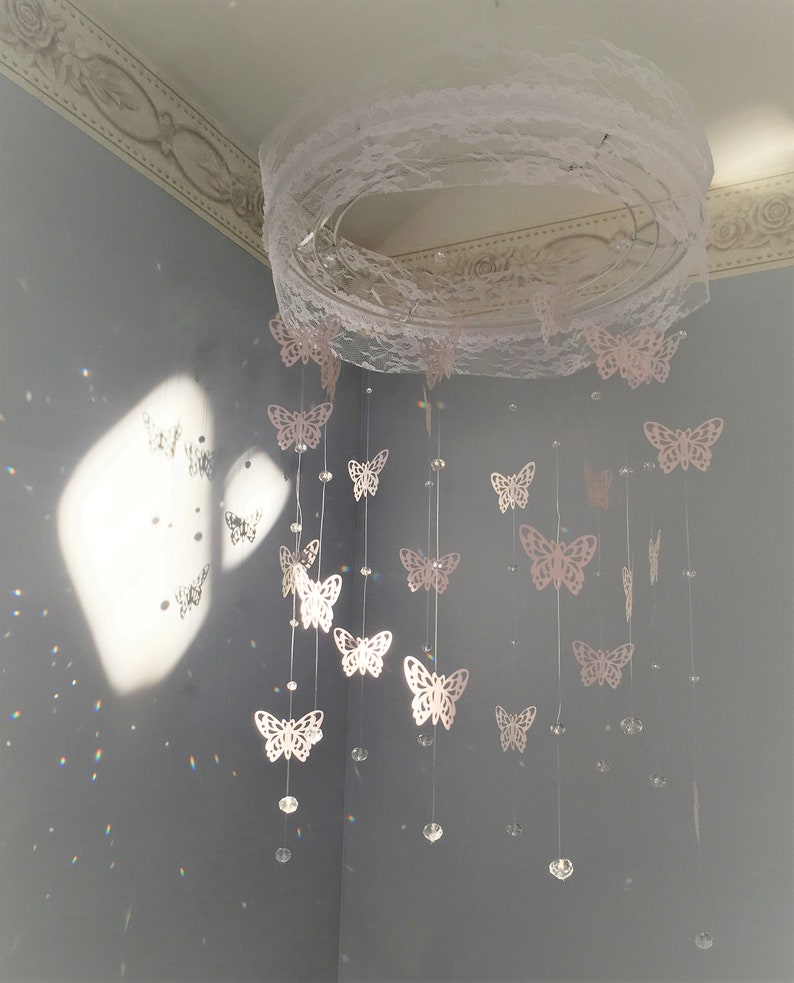 Personalized Crystal Mobile, Pure White, Nursery Decor, Musical Mobile