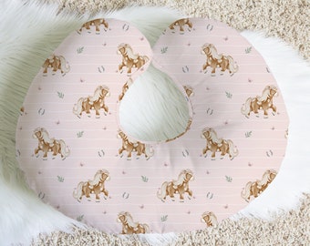 Pink horse pony saddle baby girl boppy nursing pillow cover for mothers, babies nursery room