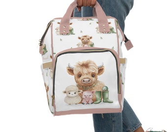 Farm animal nursery Multifunctional baby Diaper Backpack, gift for new moms babyshower, farm animals, cow, pig, sheep gift for babies