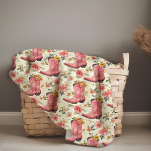 Cowgirl Boots Baby Blanket: Personalized Nursery Bedding, Swaddle Set