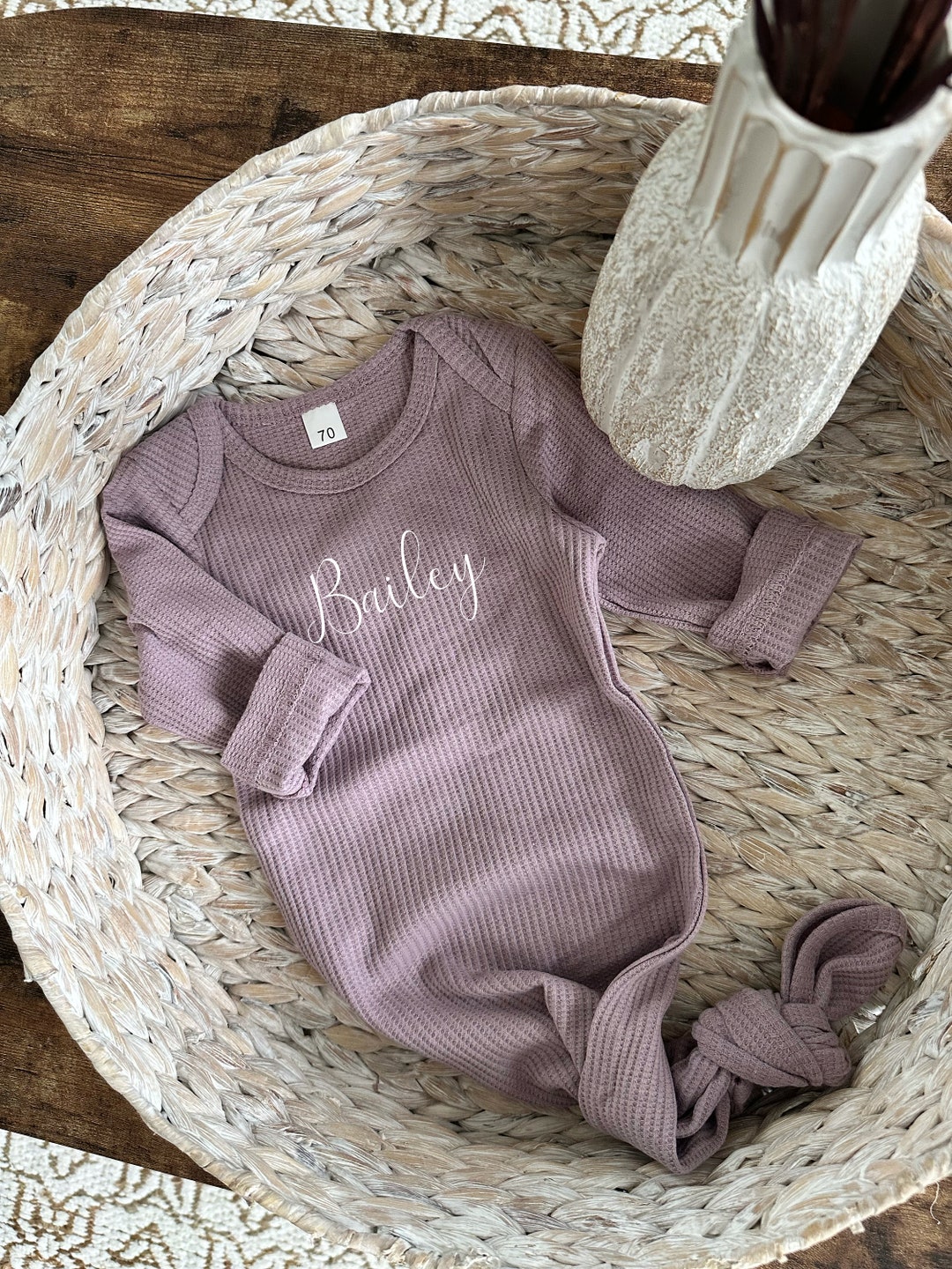 Newborn Waffle One Piece Knotted Baby Gowns Baby Shower Gift Etsy