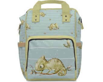 chameleon lizard diaper bag, baby bag, tropical rainforest Multifunctional Diaper Backpack