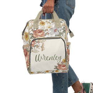 Vintage Floral Diaper Bag Backpack: Personalized Baby Girl Shower Gift