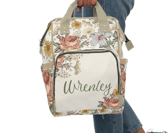 vintage floral Diaper Bag, Backpack, Baby Girl, Vintage Floral Nursery Decor, Baby Girl Shower Gift, Vintage Floral Diaper Bag