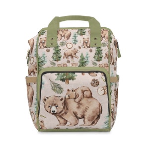 bear lumberjack forest nursery themed newborn baby diaper bag, gift for new moms, baby shower gift