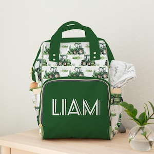 Green Tractor farmer baby diaper bag, boy baby shower gift, tractor diaper bag, Custom baby backpack Multiuse backpack