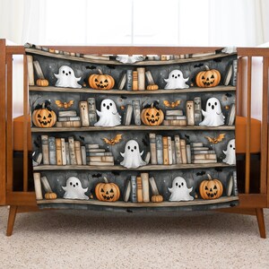 vintage ghost halloween bookshelf Blanket, Personalized Custom pumpkin Blanket, Blanket Gift, Baby Blanket, Kids Blanket