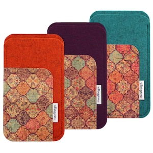 Cell phone cover van merinoswol voelde met extra zak kurk voering. Cellphone voelde | Smartphone voelde mouw. Cell phone cover | Kaart cover Cork