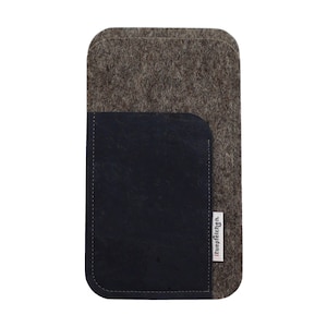 Cell phone cover van merinoswol voelde met extra zak kurk voering. Cellphone voelde | Smartphone voelde mouw. Cell phone cover | Kaart cover Cork