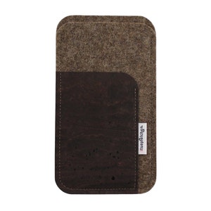 Cell phone cover van merinoswol voelde met extra zak kurk voering. Cellphone voelde | Smartphone voelde mouw. Cell phone cover | Kaart cover Cork