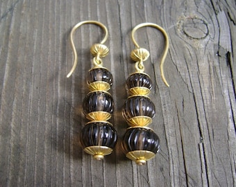 Earrings, smoky quartz/750-er Gold