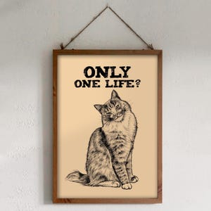 Téléchargement XXL • Une seule vie ? • poster drôle de chat mignon carte postale Sandra Mahn dessin peinture vétérinaire funky art vétérinaire carpe diem memento mori