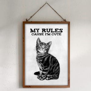 Téléchargement XXL • Mes règles • drôle de chaton mignon poster carte postale Sandra Mahn dessin à la plume peinture art mural vétérinaire vétérinaire funky noir fou
