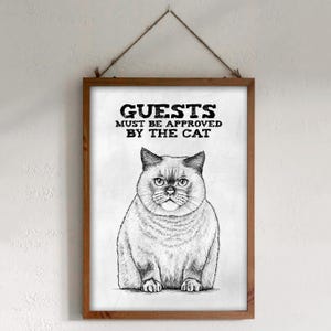 Téléchargement XXL • Les invités doivent être approuvés par le chat • Poster mignon drôle de carte postale Sandra Mahn dessin au stylo peinture art vétérinaire vétérinaire génial