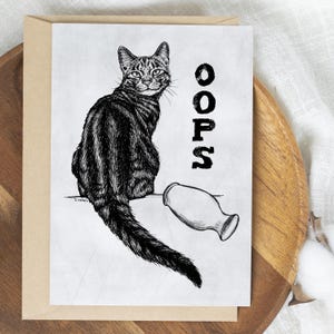 Téléchargement XXL • Oups • Affiche carte postale drôle de chaton mignon Sandra Mahn dessin à la plume peinture vétérinaire art vétérinaire noir oopsie destroy
