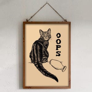 Téléchargement XXL • Oups • Affiche carte postale drôle de chaton mignon Sandra Mahn dessin à la plume peinture vétérinaire art vétérinaire noir oopsie destroy