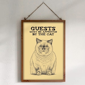 Téléchargement XXL • Les invités doivent être approuvés par le chat • Poster mignon drôle de carte postale Sandra Mahn dessin au stylo peinture art vétérinaire vétérinaire génial