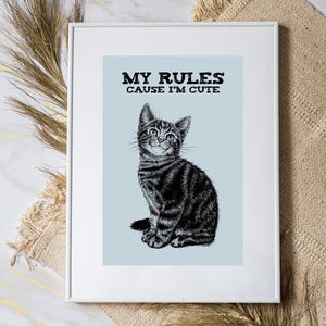 Téléchargement XXL • Mes règles • drôle de chaton mignon poster carte postale Sandra Mahn dessin à la plume peinture art mural vétérinaire vétérinaire funky noir fou