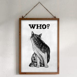 Téléchargement XXL • Pour qui ? • affiche carte postale drôle de chaton mignon Sandra Mahn dessin à la plume peinture art mural vétérinaire vétérinaire funky noir retournez-vous