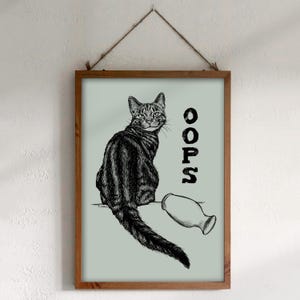 Téléchargement XXL • Oups • Affiche carte postale drôle de chaton mignon Sandra Mahn dessin à la plume peinture vétérinaire art vétérinaire noir oopsie destroy