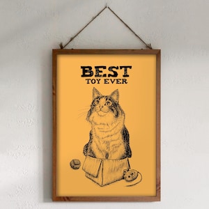 Pobierz XXL • Najlepsza zabawka • zabawny, słodki, bawiący się kot, karton, plakat, pocztówka, Sandra Mahn, rysunek, malarstwo, funky, weterynarz, sztuka weterynaryjna