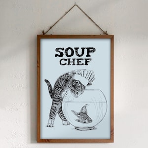 Téléchargement XXL • Soup Chef • affiche carte postale drôle mignon cuisinier chat chaton Sandra Mahn dessin peinture art vétérinaire art vétérinaire aquarium globe funky