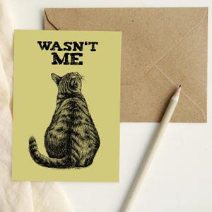Téléchargement XXL • N'était-ce pas moi • drôle de chaton mignon affiche carte postale Sandra Mahn dessin peinture vétérinaire funky art vétérinaire innocent retournez-vous