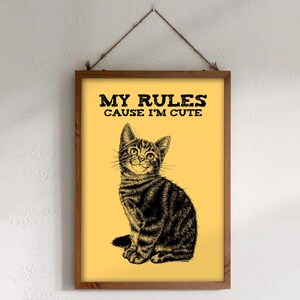 Téléchargement XXL • Mes règles • drôle de chaton mignon poster carte postale Sandra Mahn dessin à la plume peinture art mural vétérinaire vétérinaire funky noir fou