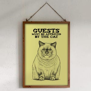 Téléchargement XXL • Les invités doivent être approuvés par le chat • Poster mignon drôle de carte postale Sandra Mahn dessin au stylo peinture art vétérinaire vétérinaire génial
