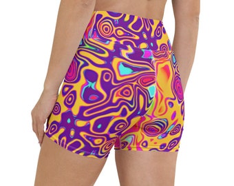 Retro Psychedelic Plasma Blast Rave Ready Yoga Shorts w/ Inside Pocket
