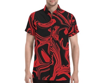 Red and Black Slime Oil Spill Men's Big & Tall Short Sleeve Button Up Shirt - Size 3XL