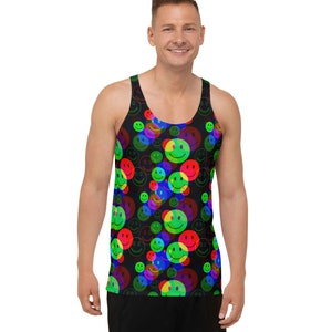 RGB Smile Glitch Rave Ready Unisex Tank Top | UV Blacklight Reactief