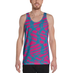 Pink und Blau Squiggly Rave Kariertes Muster Unisex Tank Top