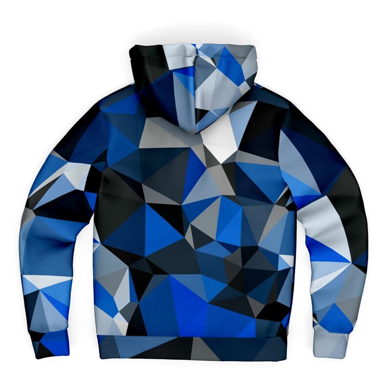 Blue, Black and White Geo Print Microfiber Sherpa Lined Zip-Up Hoodie | BigTexFunkadelic