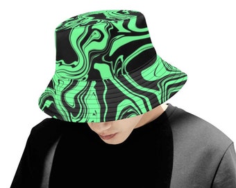 Slime in the Dark Green and Black Oil Spill Bucket Hat | UV Blacklight Reactive