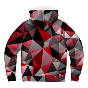 Red and Black Geo Print Microfiber Sherpa Lined Zip-Up Hoodie | BigTexFunkadelic