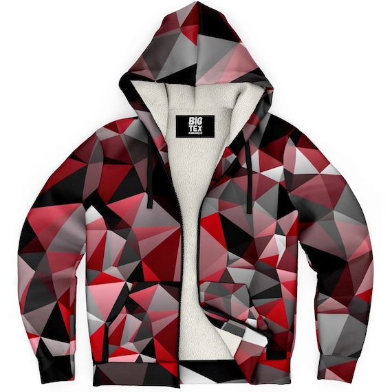 SALE Red and Black Geo Sherpa Hoodie