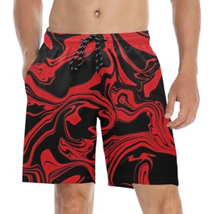 Red and Black Slime Oil Spill Men's Mid-Length Swim Shorts