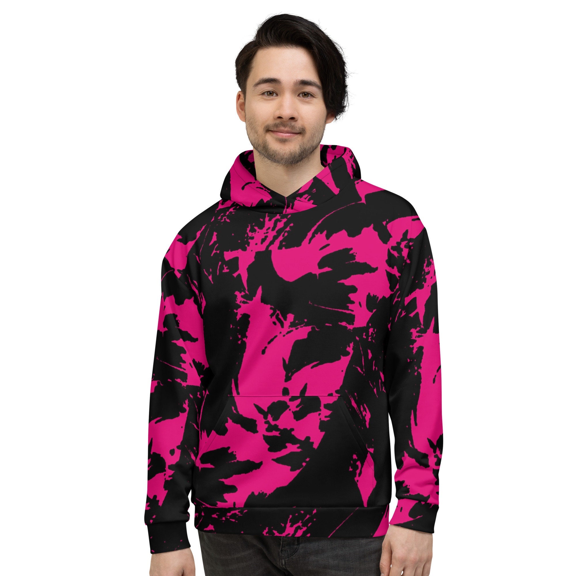 Pink and Black Paint Splatter Graffiti Light Weight Pullover Hoodie