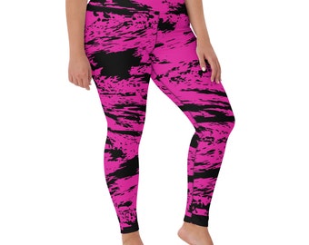 Różowe i czarne legginsy Rave Glitch Splatter do jogi z wysokim stanem