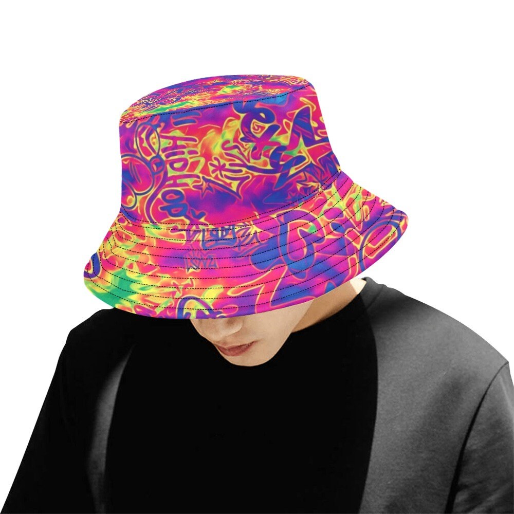 Neon Graffiti Mix Bucket Hat Etsy